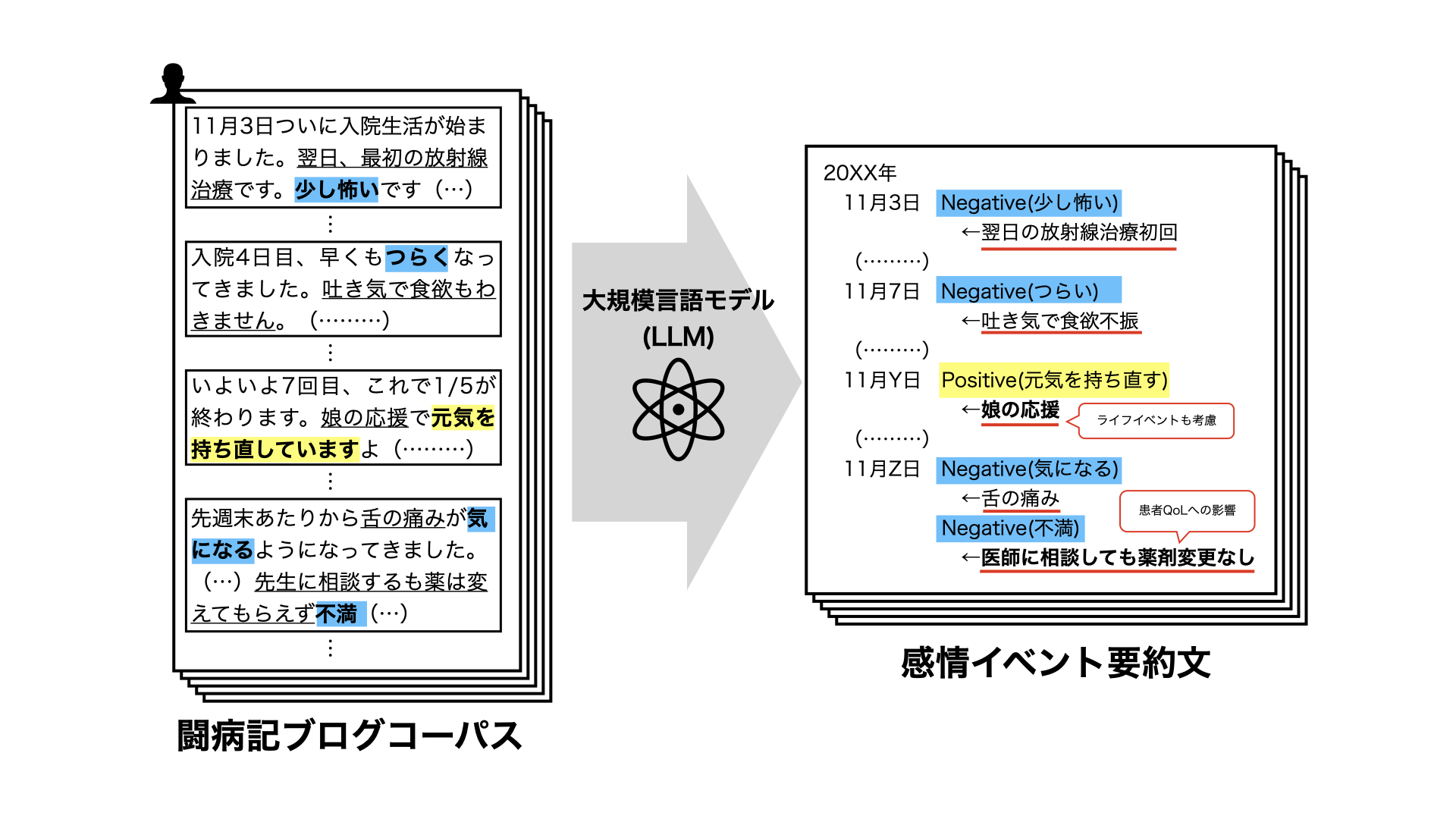 LLMを用いた感情要因抽出の流れ